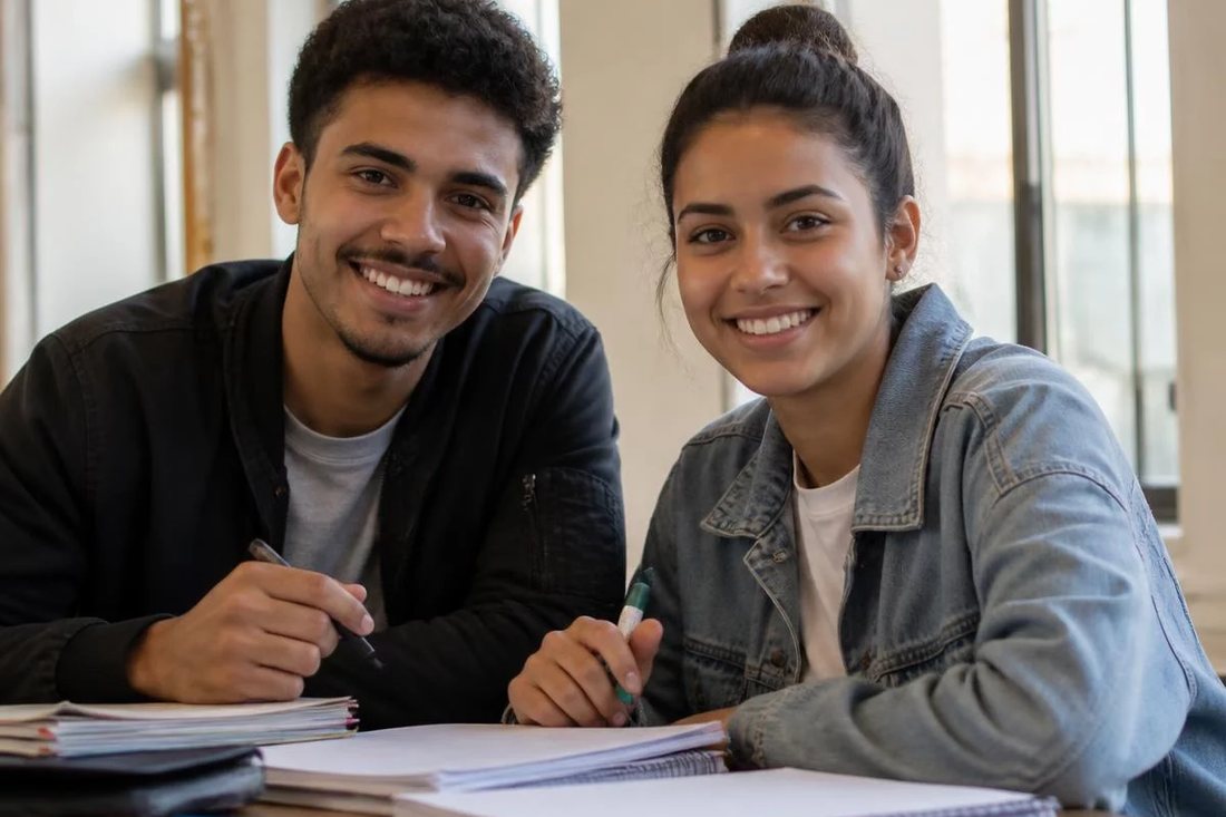 Colegas de trabalho de pé no corredor, conversando no intervalo entre reuniões